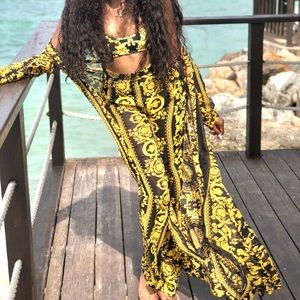 Black and Yellow Print Kimono and Bikini Pants